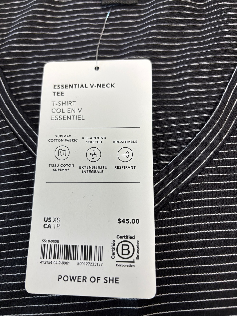 Athleta Striped Essential V-Neck Tee Supima Cotton XS NWT 413154 - Picture 3 of 6